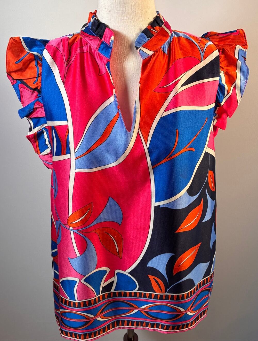 Jade Melody Tam Abstract Print Blouse Flutter Sleeve L